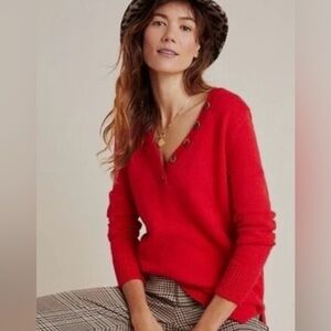 Anthropologie Serena Red V-Neck Sweater